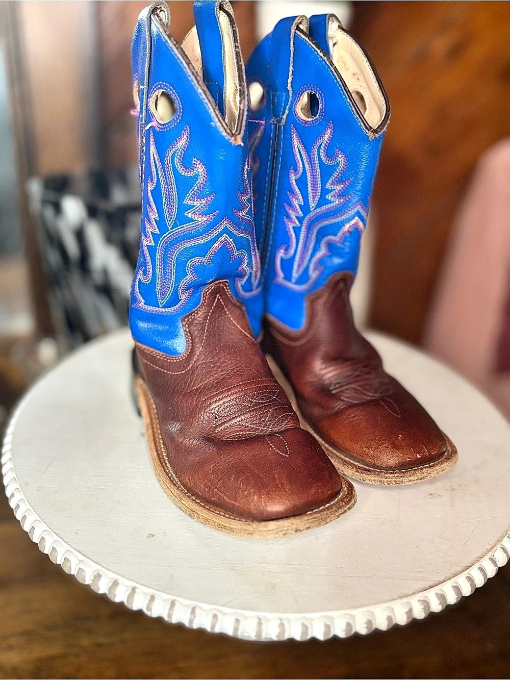 Old West EC1 3800 Western Cowboy Boots Brown & Blue kids US 12